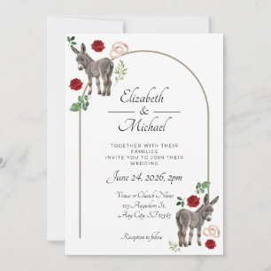Rustic Donkey Floral Red Wedding Invitation
