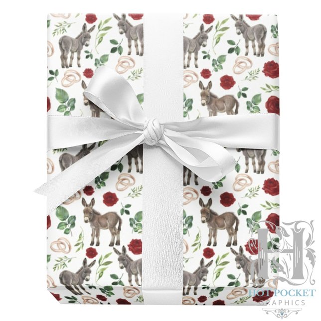 Rustic Donkey Floral Red Wrapping Paper (Creator Uploaded)