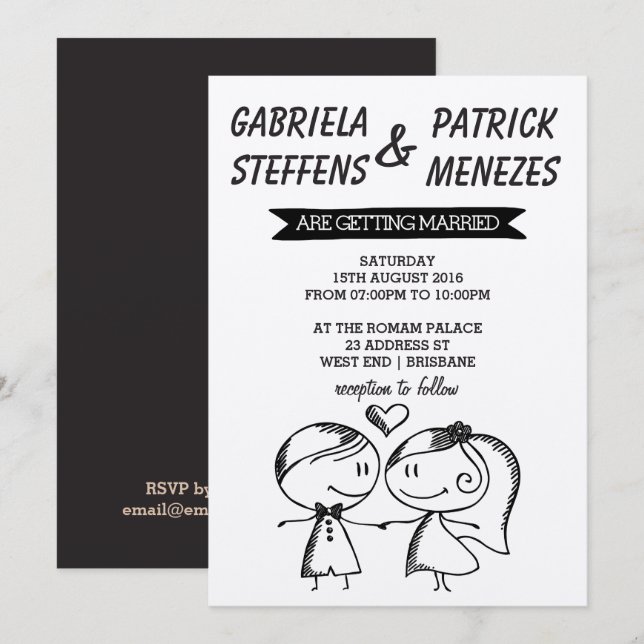 Rustic Doodle Couple Wedding Invitation (Front/Back)