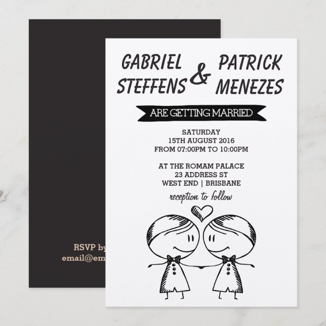 Rustic Doodle Gay Wedding Invitation (Front/Back)