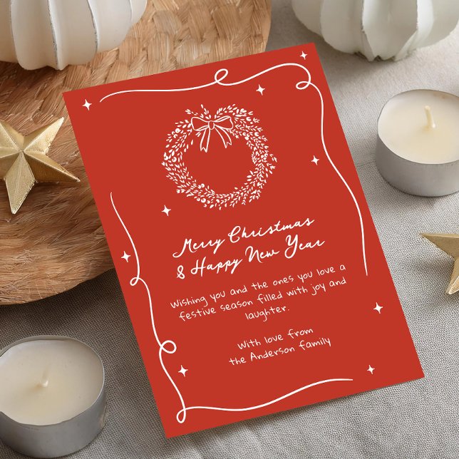 Rustic Doodle Wreath Christmas Holiday Card (Creator Uploaded)