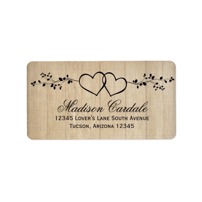 Rustic Double Hearts Wedding Address Labels (Front)