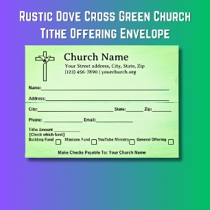 Rustic Dove Cross Green Church Tithe Offering Envelope