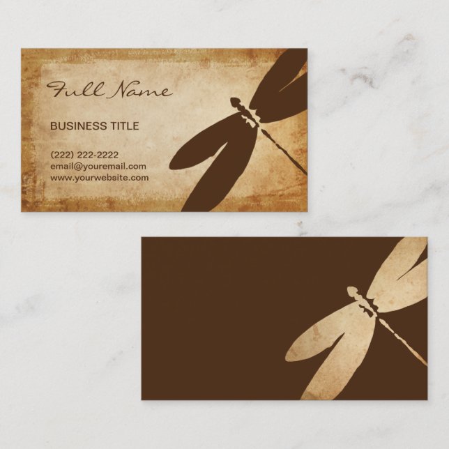 Rustic Dragonfly Business Cards | Brown Parchment (Front/Back)