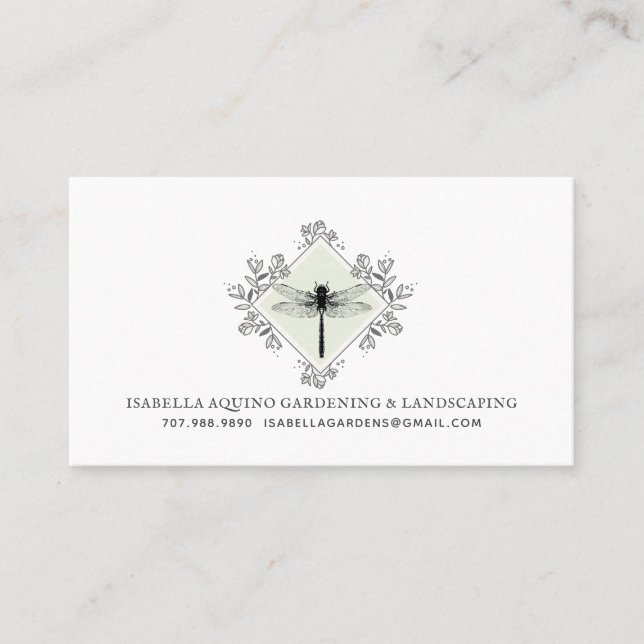 Rustic Dragonfly Floral Gardener Landscaper Business Card (Front)