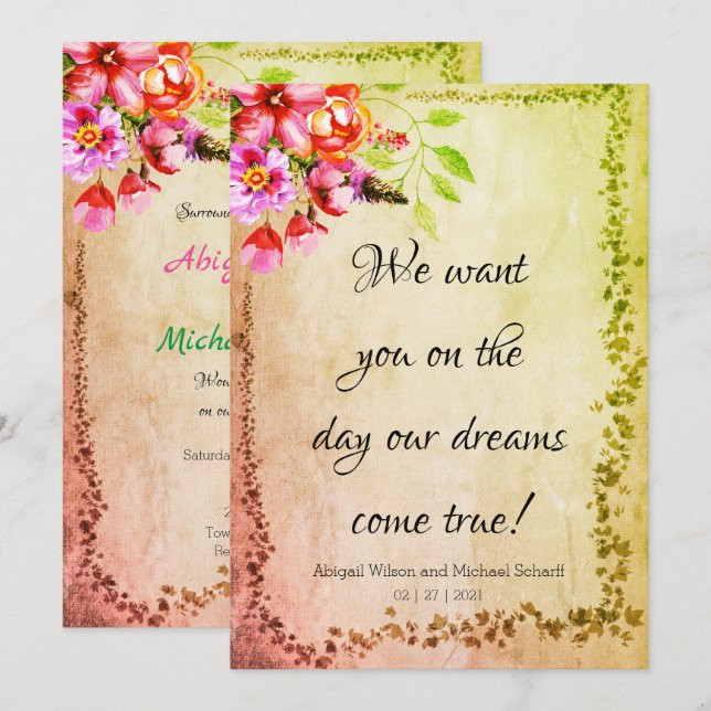 Rustic Dreams Come True Wedding Invitations (Front/Back)