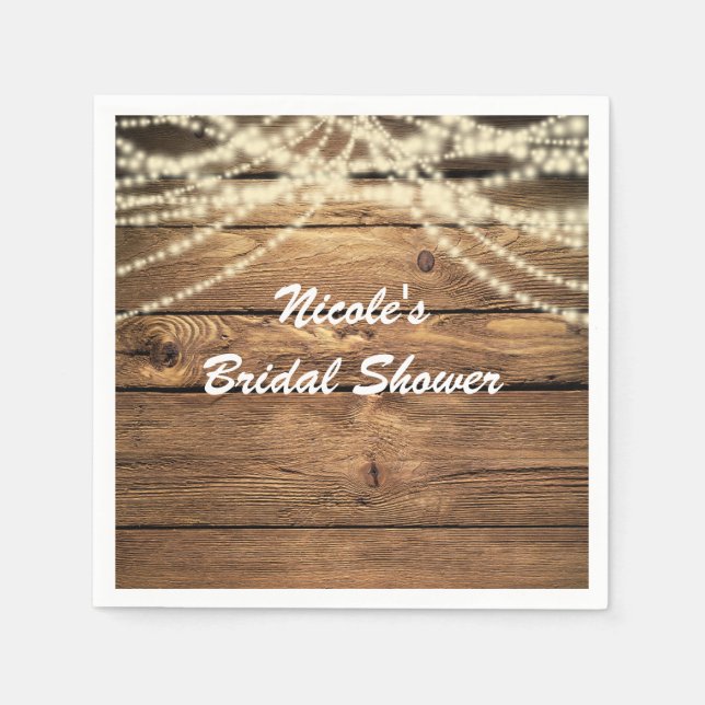 Rustic Dreamy Lights & Wood Rustic Wedding Napkin (Front)