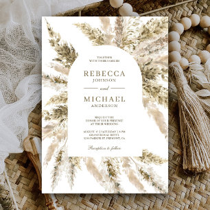 Rustic Dried Boho Pampas Grass Arch Wedding Invitation