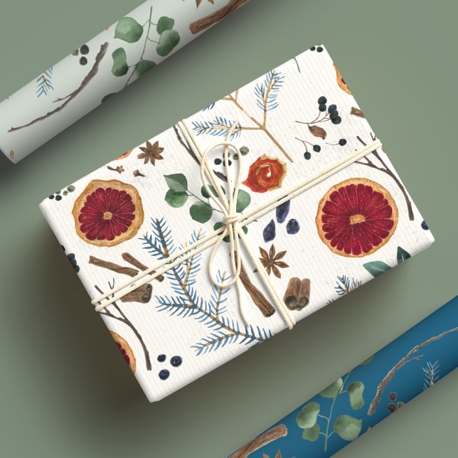 Rustic Dried Botanicals Woodsy Winter Holiday Wrapping Paper Sheet (Creator Uploaded)