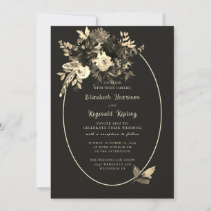 Rustic Dried Floral Elegant Brown Fall Wedding Invitation