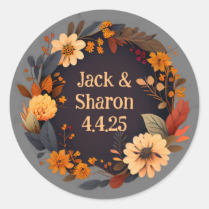 Rustic Dried Flower Wedding Floral Wreath Classic Round Sticker