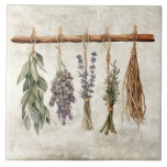 Rustic Dried Herbs Faux Texture Simple  Tile<br><div class="desc">Rustic faux texture background with drying herbs hanging on a branch. Simple minimalistic design.  A vintage country look.  Perfect for your country French or cottage farmhouse home.</div>