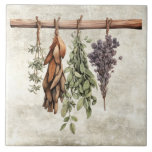 Rustic Dried Herbs Faux Texture Tile<br><div class="desc">Rustic faux texture background with drying herbs hanging on a branch.  Perfect for your country French or cottage farmhouse home.</div>