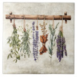 Rustic Dried Herbs Faux Texture Vintage Tile<br><div class="desc">Rustic faux texture background with drying herbs hanging on a branch. A vintage country look. Perfect for your country French or cottage farmhouse home.</div>