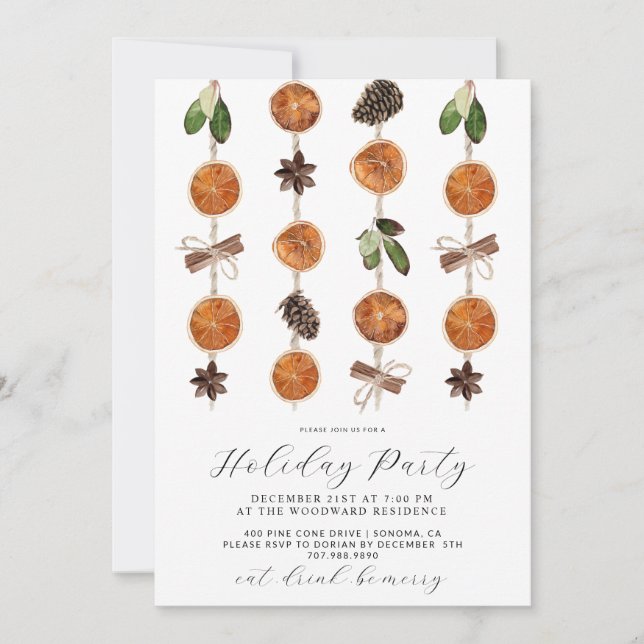 Rustic Dried Orange Citrus Holiday Party Invitation (Front)