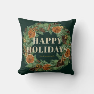 Rustic Dried Orange Pine Holiday Wreath Green Cushion