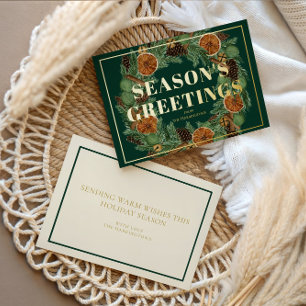 Rustic Dried Orange Pine Season's Greetings Gold Foil Holiday Card