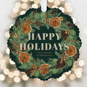 Rustic Dried Orange Pine Wreath Keepsake Green  Tree Decoration Card