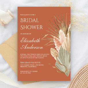 Rustic Dried Palm Pampas Terracotta Bridal Shower Invitation