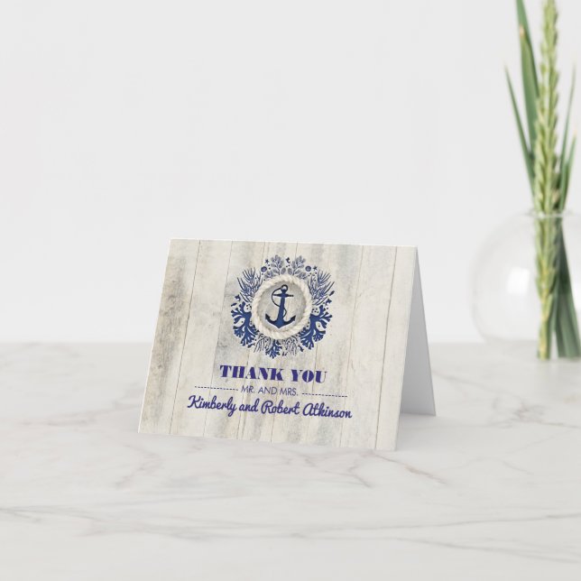 Rustic Driftwood Nautical Beach Wedding Thank You Card (Front)