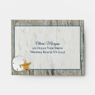 Rustic Driftwood Sand Dollar Coastal Wedding RSVP Envelope