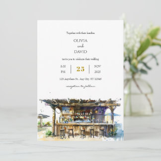 Rustic Driftwood Tropical Tiki Bar Beach Wedding  Invitation
