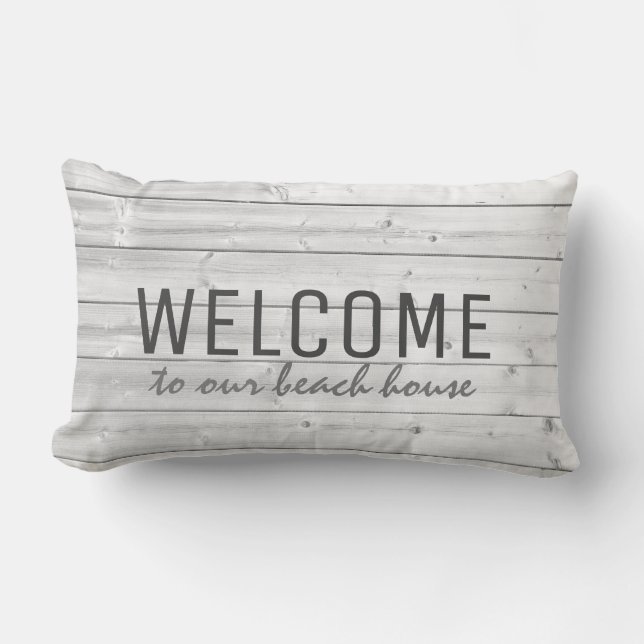 Rustic driftwood Welcome to our beach house Lumbar Cushion (Front)
