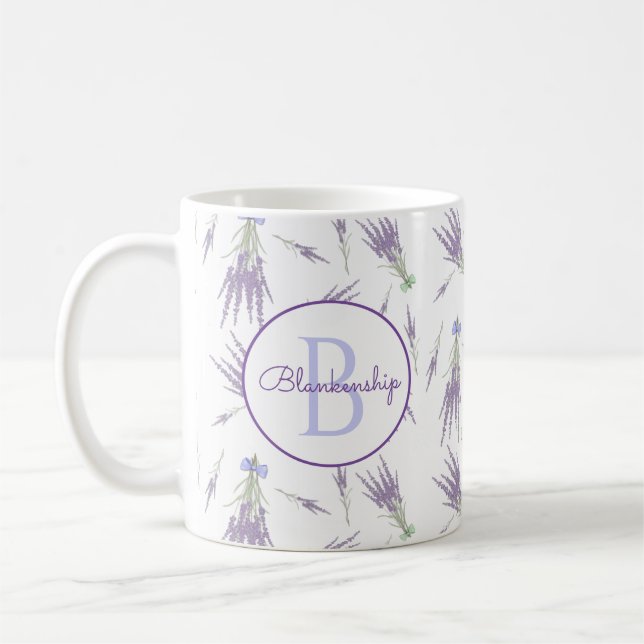 Rustic Dry Lavender Flower Bundles Monogram Coffee Mug (Left)