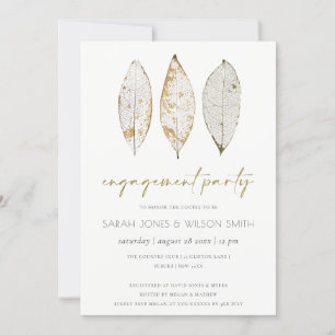 Rustic Dry Vein Gold Rust Leaves Engagement Invite