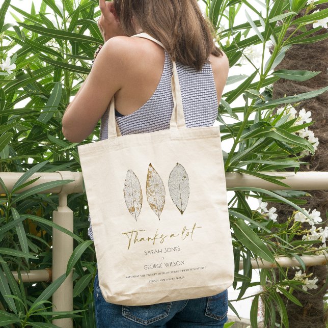 Rustic Dry Vein Gold Rust Leaves Wedding Thank You Tote Bag (Creator Uploaded)