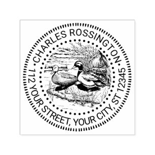 Rustic Ducks at Water Edge Name Return Address Self-inking Stamp