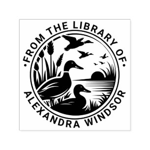 Rustic Ducks in Reeds Library Book Name Self-inking Stamp