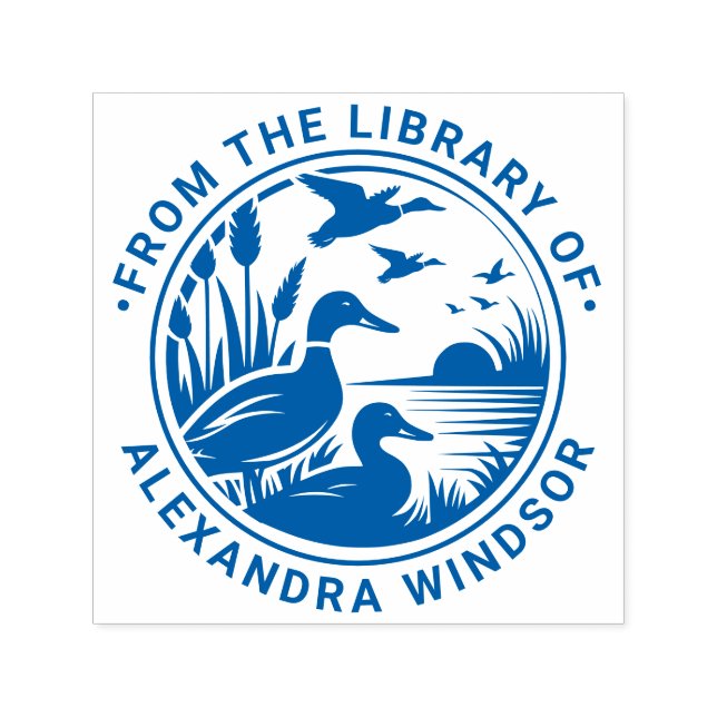 Rustic Ducks in Reeds Library Book Name Self-inking Stamp (Design)