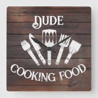 Rustic ‘Dude Cooking Food’ Wall Clock – Funny BBQ 