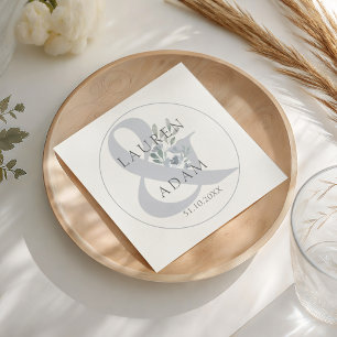 Rustic Dusty Blue Ampersand & Floral Wedding  Napkin