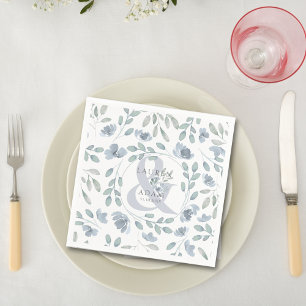 Rustic Dusty Blue Ampersand & Floral Wedding  Napkin