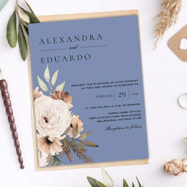 Rustic Dusty Blue and Boho Wildflowers Wedding Postcard (Creator Uploaded)