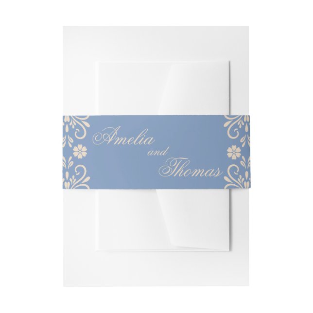 Rustic Dusty Blue Beige Wedding  Invitation Belly Band (Front Example)