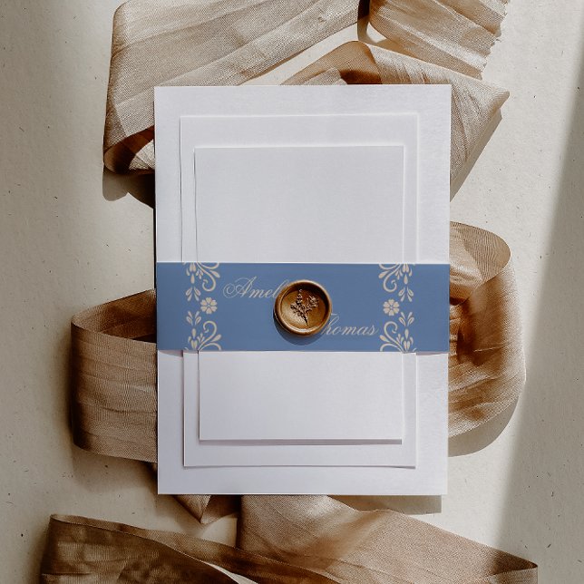 Rustic Dusty Blue Beige Wedding  Invitation Belly Band (Creator Uploaded)