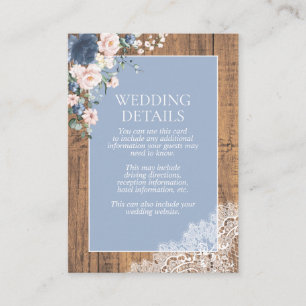 Rustic Dusty Blue Blush Wood Lace Floral Details Enclosure Card