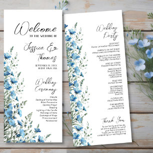 Rustic Dusty Blue Boho Chic Wildflowers Wedding Programme