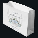 Rustic Dusty Blue Boho Floral Wedding Bridesmaid Large Gift Bag<br><div class="desc">This beautiful gift bag is designed for the bridesmaids at your wedding. It features a beautiful boho chic design with a cluster of hand painted watercolor roses and blossoms in shades of dusty blue and sage green. There is room for her name, the names of the couple, and the wedding...</div>