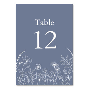 Rustic Dusty blue Boho Wildflowers Table Number
