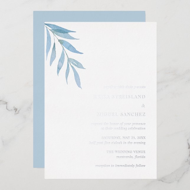 Rustic Dusty Blue Botanical Elegant Wedding (Front/Back)