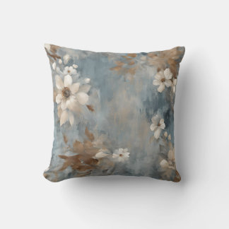 Rustic Dusty Blue Brown Cream Farmhouse Floral Sm Cushion