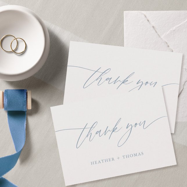 Rustic Dusty Blue Calligraphy Wedding Thank You Card (Creator Uploaded)