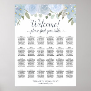 Rustic Dusty Blue Floral 24 Table Seating Chart