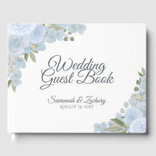 Rustic Dusty Blue Floral Boho Elegant Wedding Guest Book
