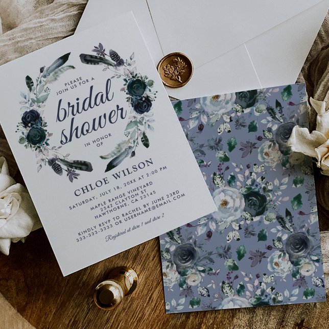 Rustic Dusty Blue Floral Bridal Shower Invitation (Creator Uploaded)
