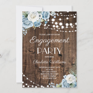 Rustic Dusty Blue Floral Engagement Party Invitation